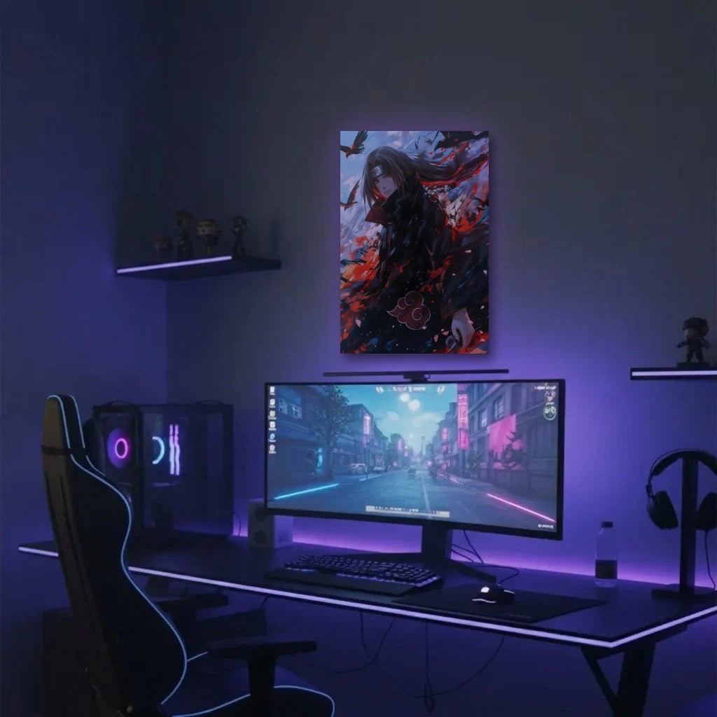 Anime Art acrylic wall art in a purple gaming setup