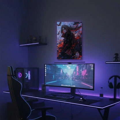 Anime Art acrylic wall art in a purple gaming setup