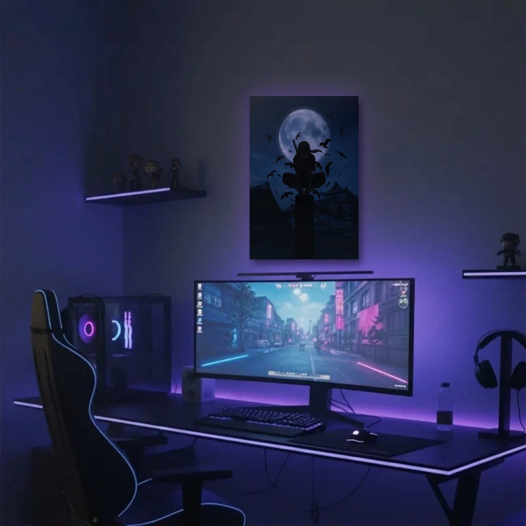 Anime Art acrylic wall art in a purple gaming setup