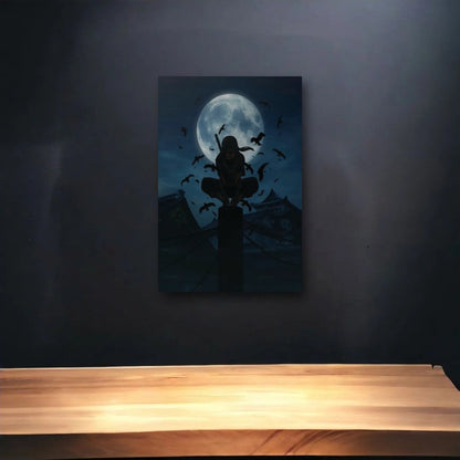 Anime Art glossy acrylic art above a wooden shelf
