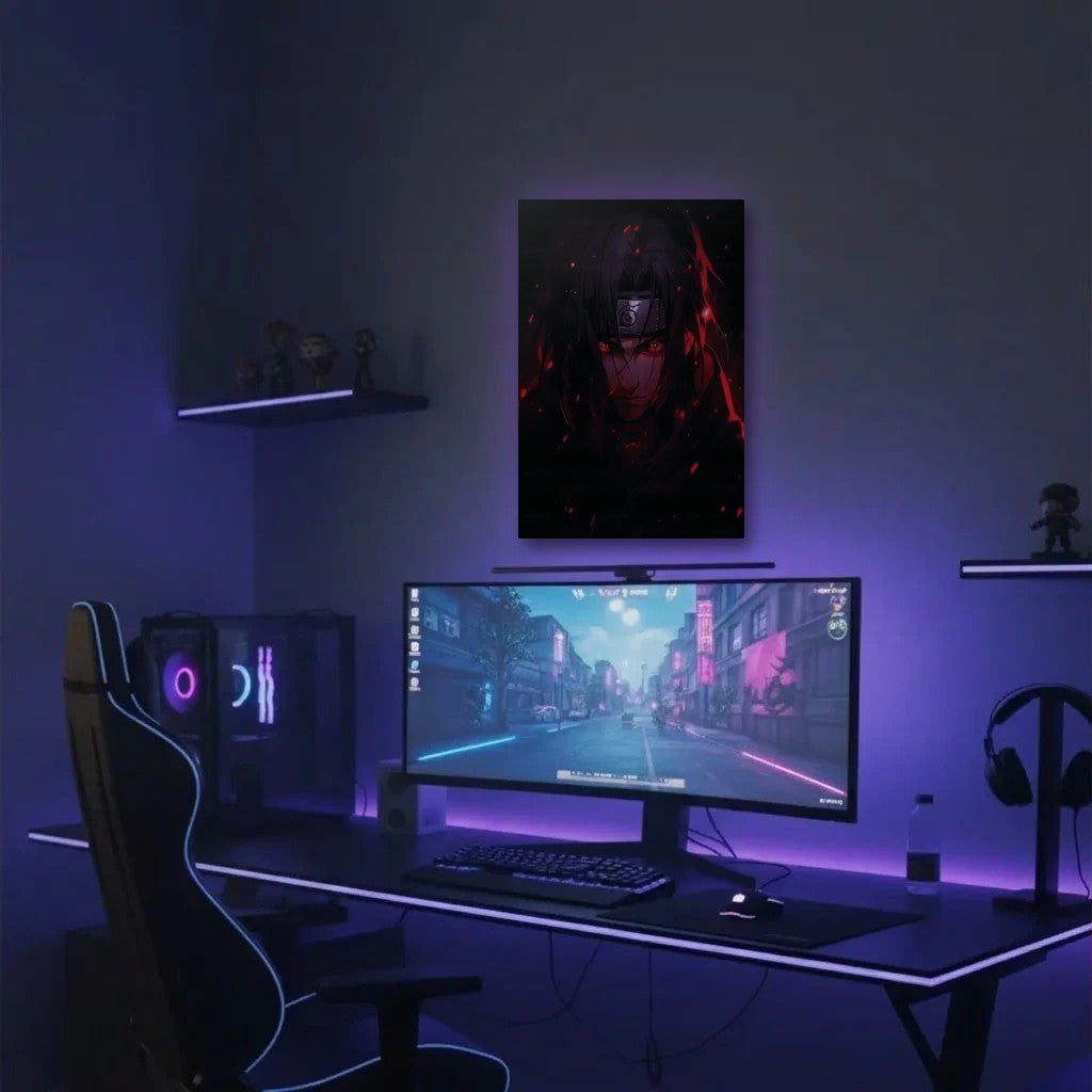 Anime Art acrylic wall art in a purple gaming setup
