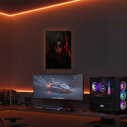Anime Art acrylic wall art in an orange LED gaming room
