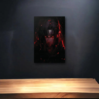 Anime Art glossy acrylic art above a wooden shelf