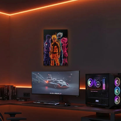 Anime Art acrylic wall art in an orange LED gaming room