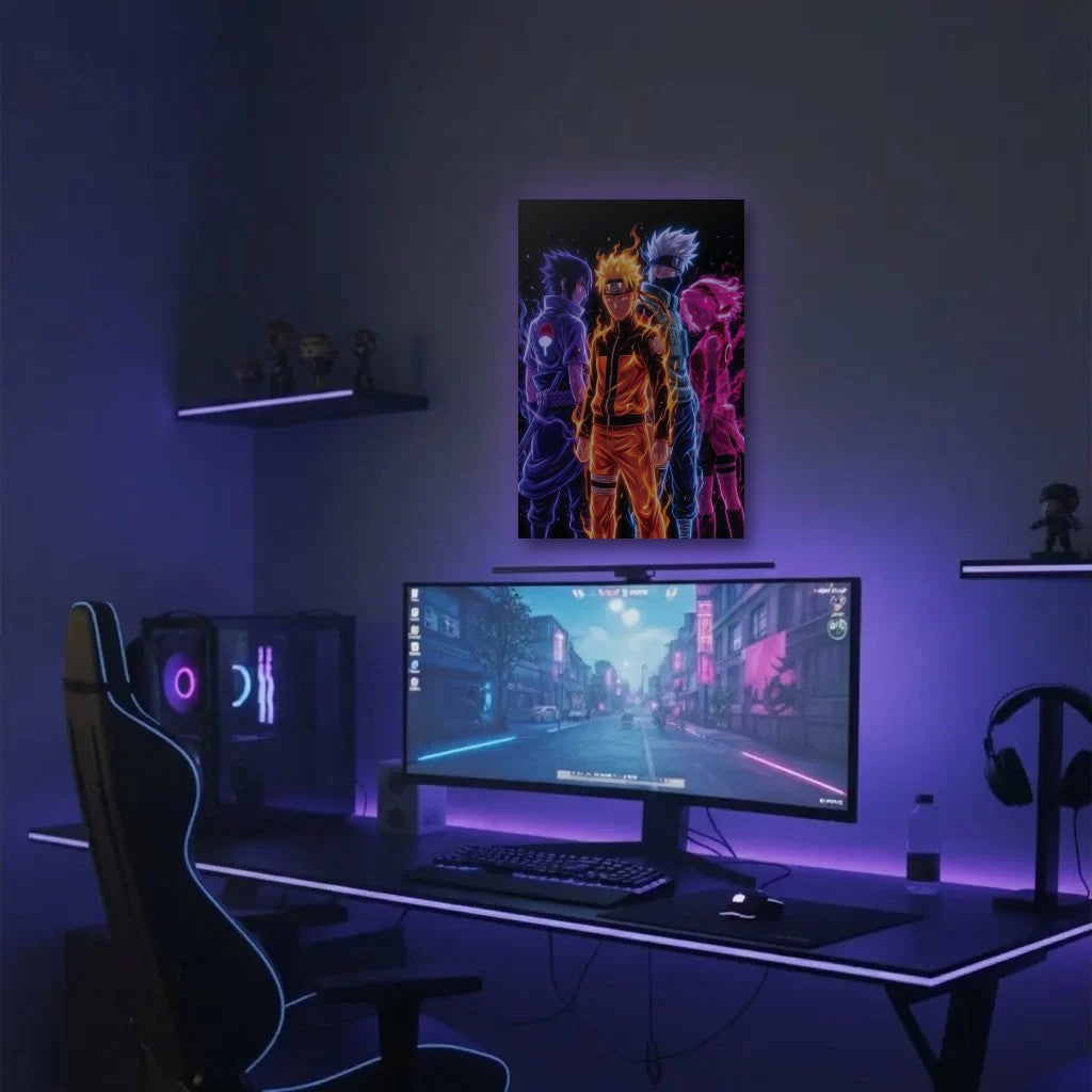 Anime Art acrylic wall art in a purple gaming setup
