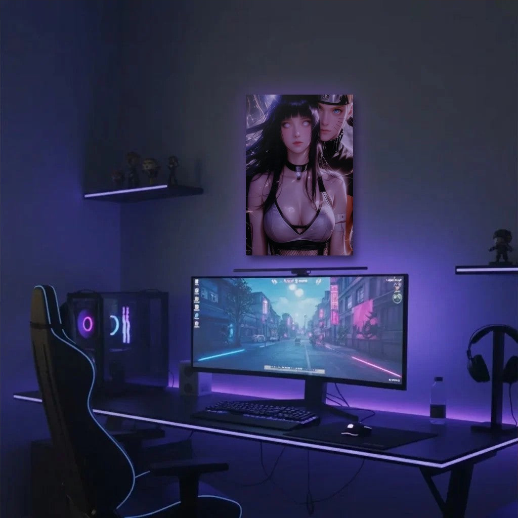 Anime Art acrylic wall art in a purple gaming setup