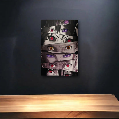 Anime Art glossy acrylic art above a wooden shelf