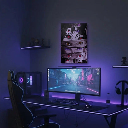 Anime Art acrylic wall art in a purple gaming setup