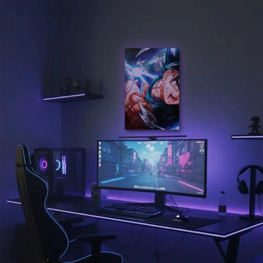 Anime Art acrylic wall art in a purple gaming setup