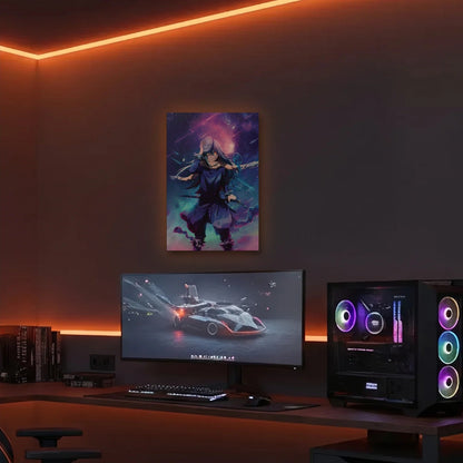 Anime Art acrylic wall art in an orange LED gaming room