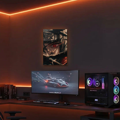 Anime Art acrylic wall art in an orange LED gaming room