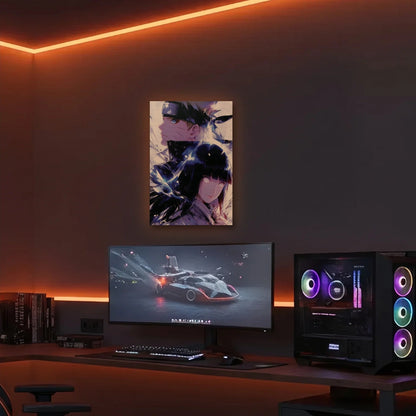 Anime Art acrylic wall art in an orange LED gaming room