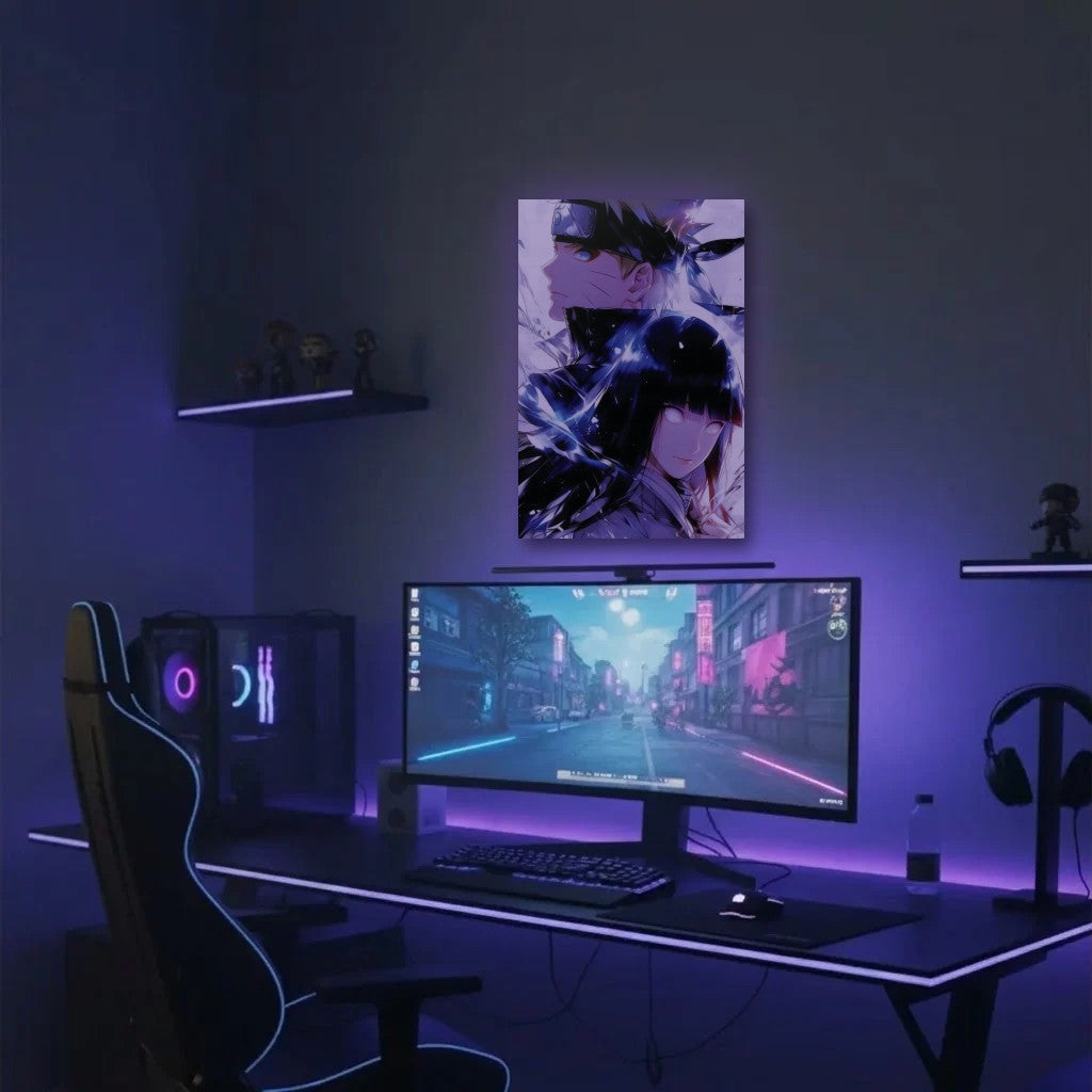 Anime Art acrylic wall art in a purple gaming setup