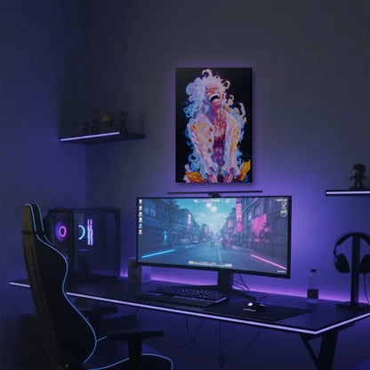 Anime Art acrylic wall art in a purple gaming setup