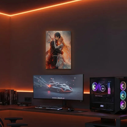 Anime Art acrylic wall art in an orange LED gaming room