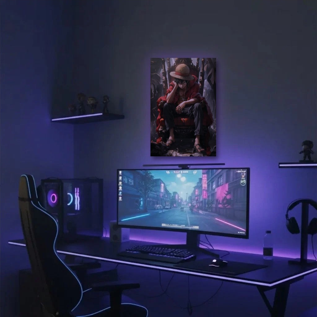 Anime Art acrylic wall art in a purple gaming setup
