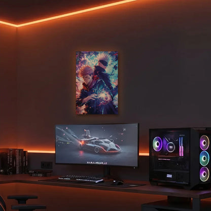 Anime Art acrylic wall art in an orange LED gaming room
