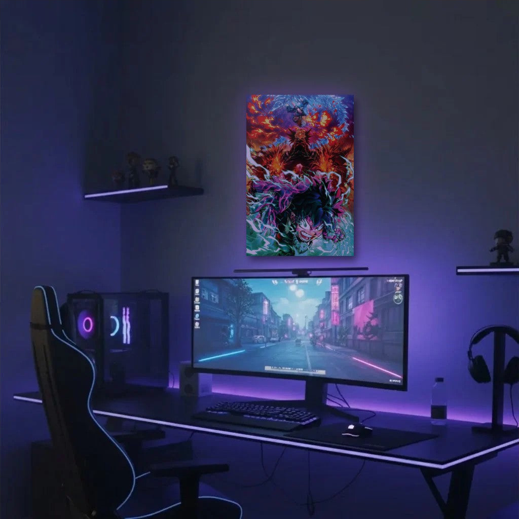 Anime Art acrylic wall art in a purple gaming setup