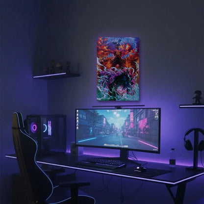 Anime Art acrylic wall art in a purple gaming setup