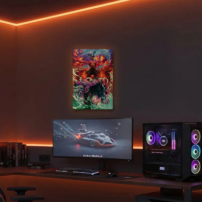Anime Art acrylic wall art in an orange LED gaming room