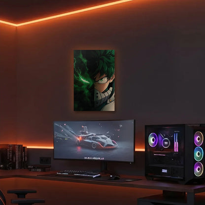 Anime Art acrylic wall art in an orange LED gaming room