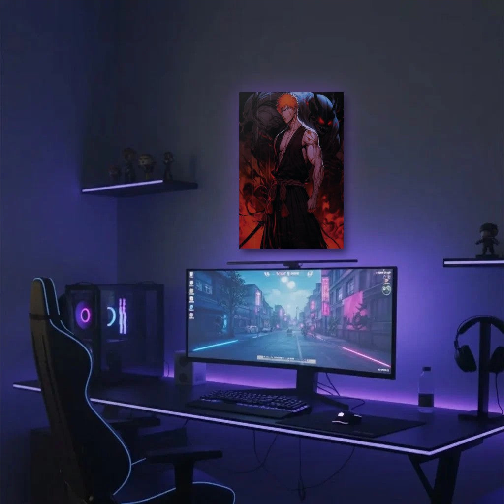 Anime Art acrylic wall art in a purple gaming setup