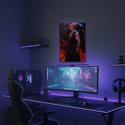 Anime Art acrylic wall art in a purple gaming setup