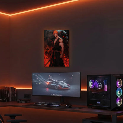 Anime Art acrylic wall art in an orange LED gaming room