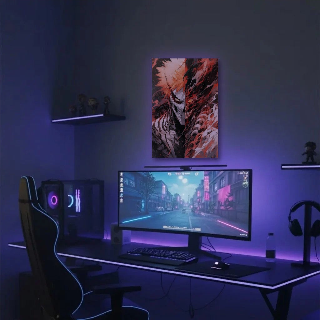 Anime Art acrylic wall art in a purple gaming setup