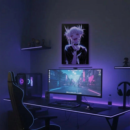 Anime Art acrylic wall art in a purple gaming setup