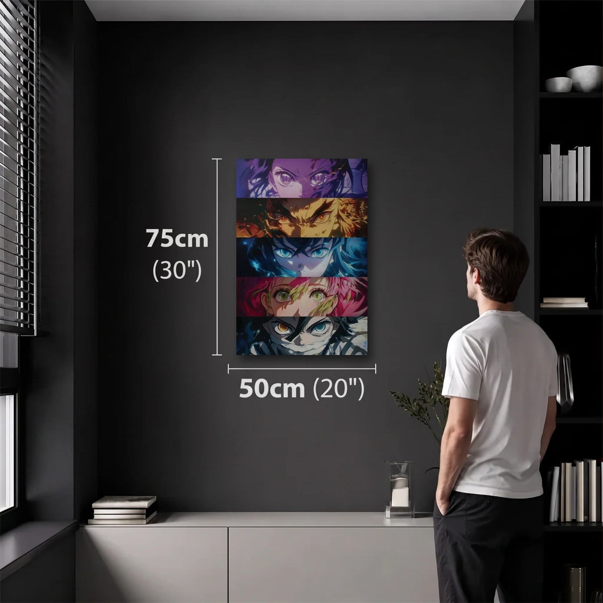 Anime Art 50x75 cm acrylic wall art in a dark modern room