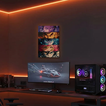 Anime Art acrylic wall art in an orange LED gaming room