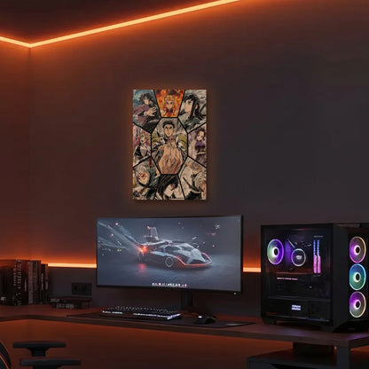 Anime Art acrylic wall art in an orange LED gaming room