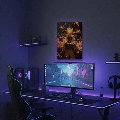 Anime Art acrylic wall art in a purple gaming setup