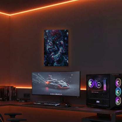 Anime Art acrylic wall art in an orange LED gaming room