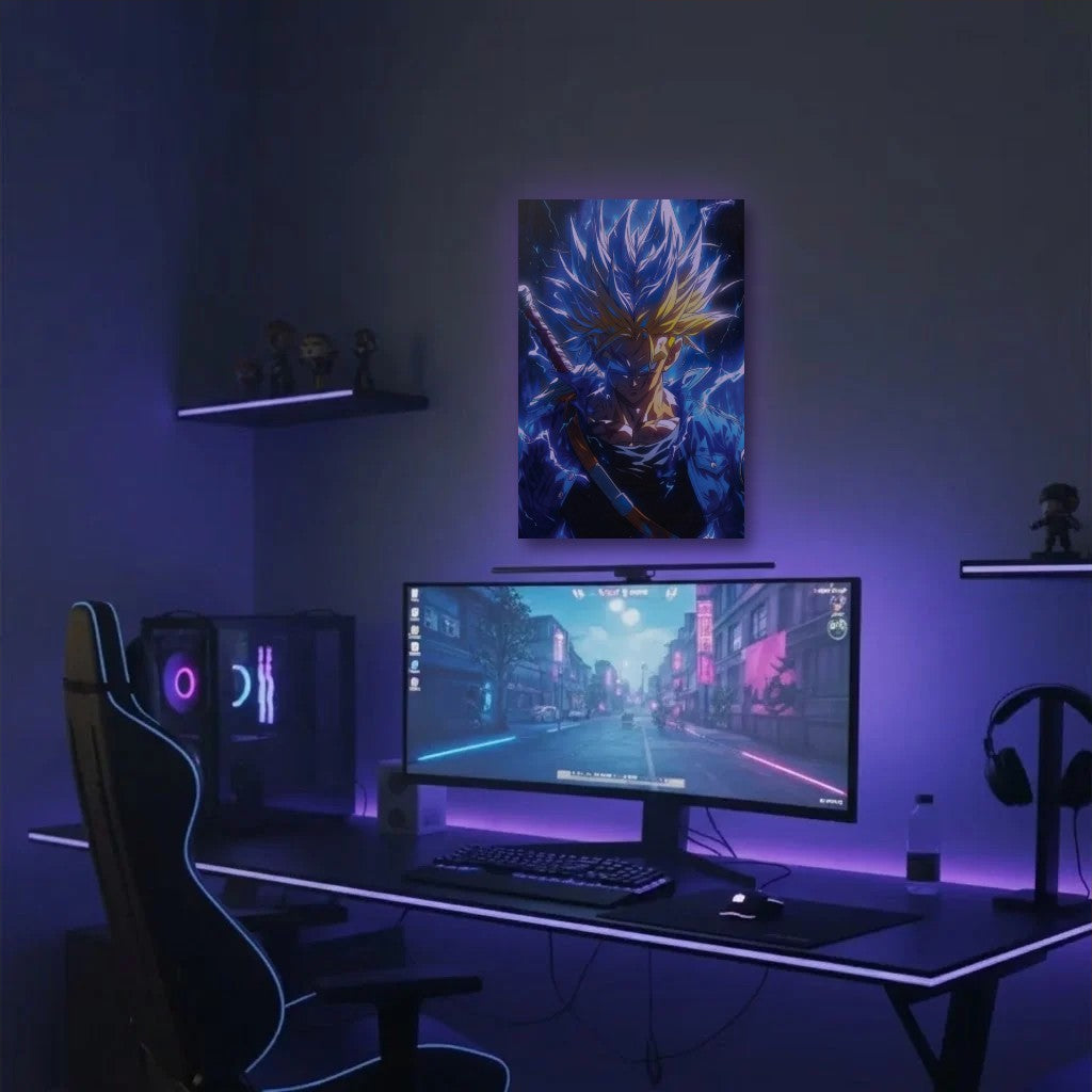 Anime Art acrylic wall art in a purple gaming setup