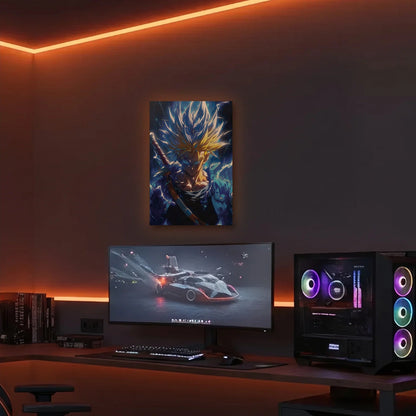 Anime Art acrylic wall art in an orange LED gaming room