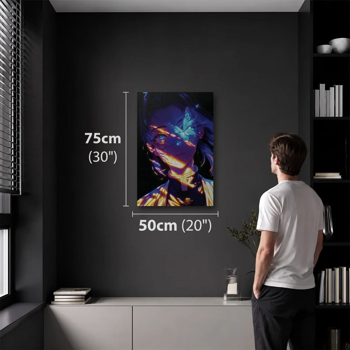 Anime Art 50x75 cm acrylic wall art in a dark modern room
