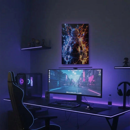 Anime Art acrylic wall art in a purple gaming setup