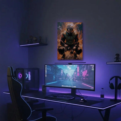 Anime Art acrylic wall art in a purple gaming setup