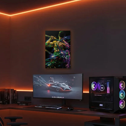 Anime Art acrylic wall art in an orange LED gaming room
