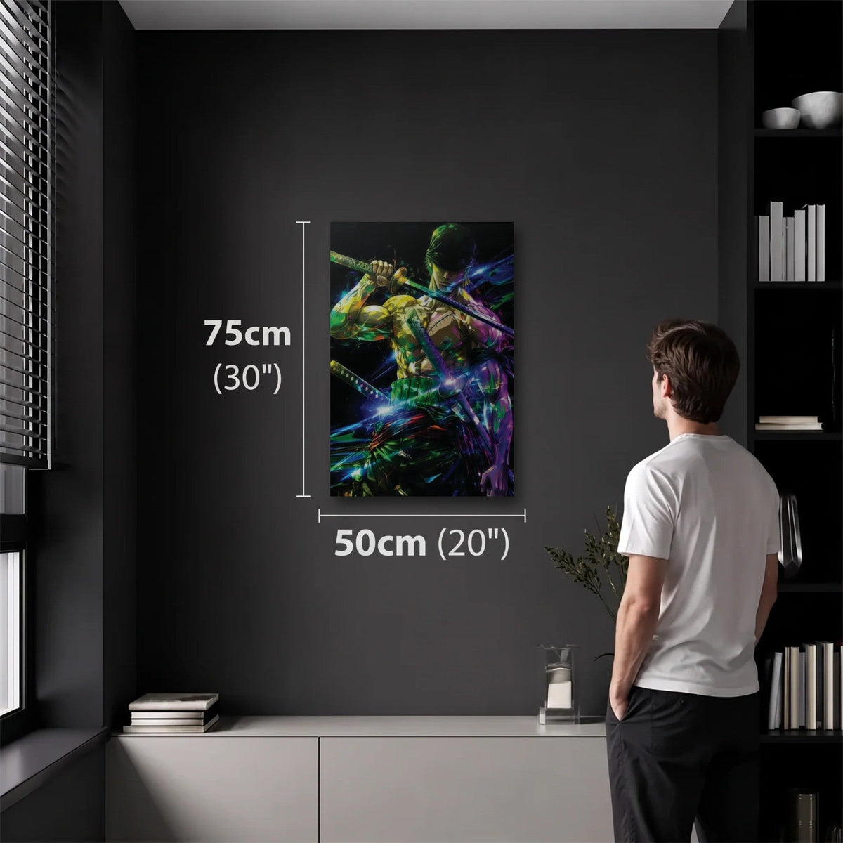Anime Art 50x75 cm acrylic wall art in a dark modern room