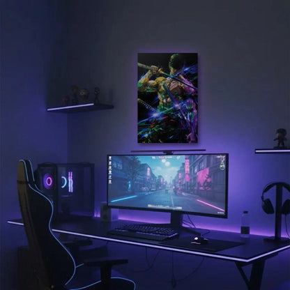Anime Art acrylic wall art in a purple gaming setup