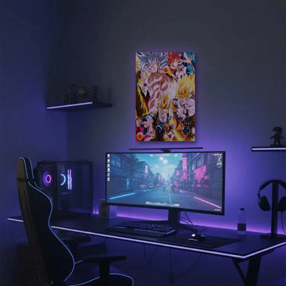 Anime Art acrylic wall art in a purple gaming setup