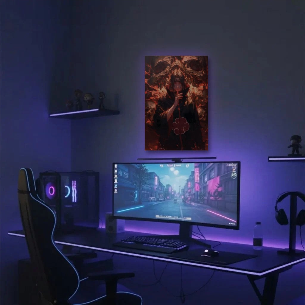 Anime Art acrylic wall art in a purple gaming setup