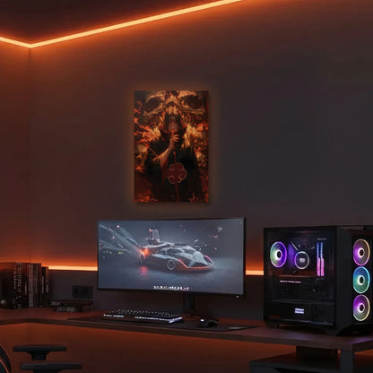Anime Art acrylic wall art in an orange LED gaming room