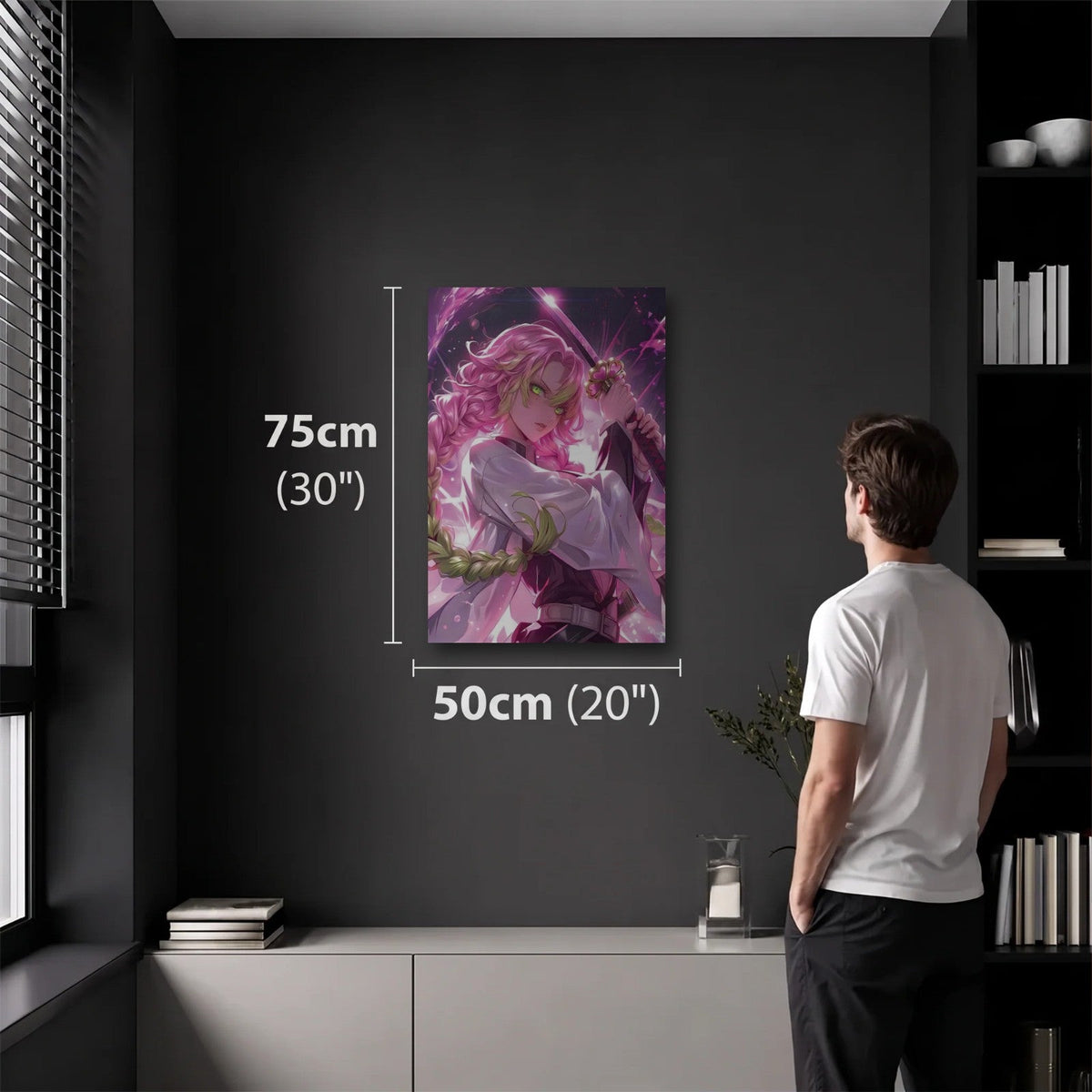 Anime Art 50x75 cm acrylic wall art in a dark modern room