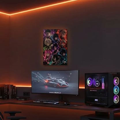 Anime Art acrylic wall art in an orange LED gaming room