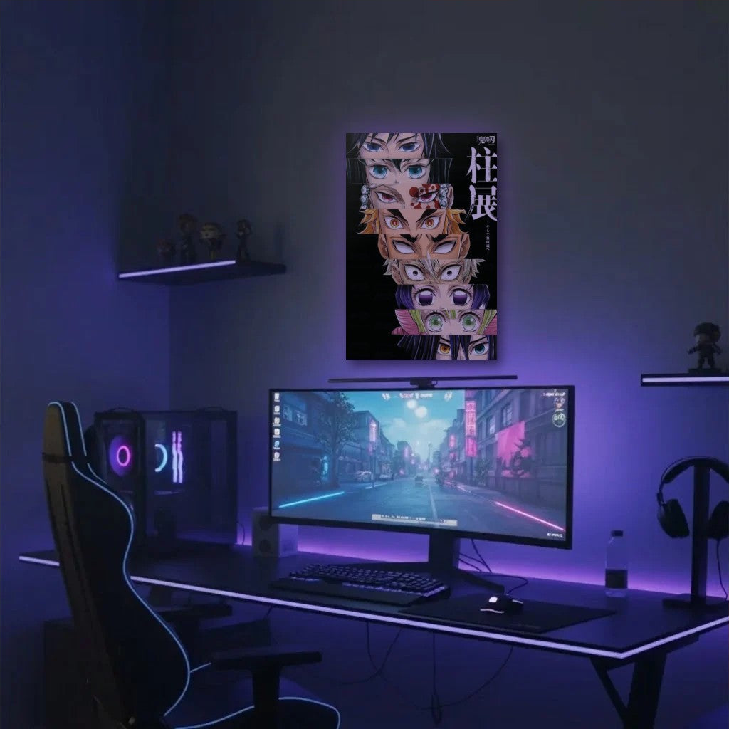 Anime Art acrylic wall art in a purple gaming setup