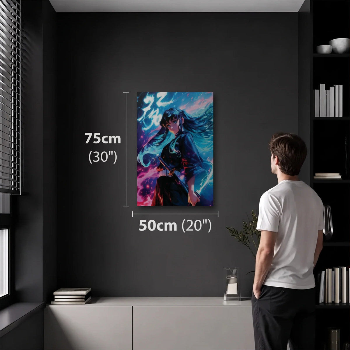 Anime Art 50x75 cm acrylic wall art in a dark modern room